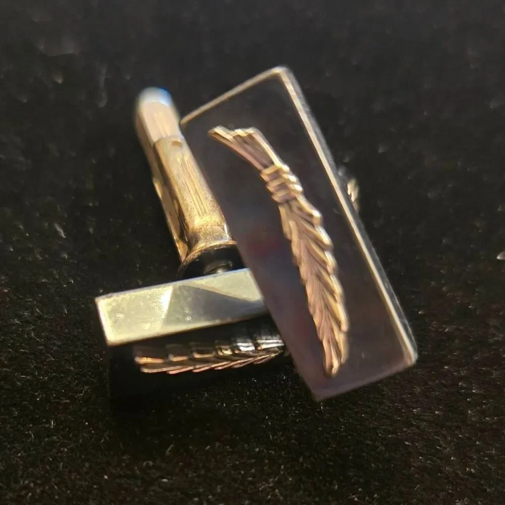 Vintage Wheat Motiff Cuff Links Gunmetal and Silver Tone
